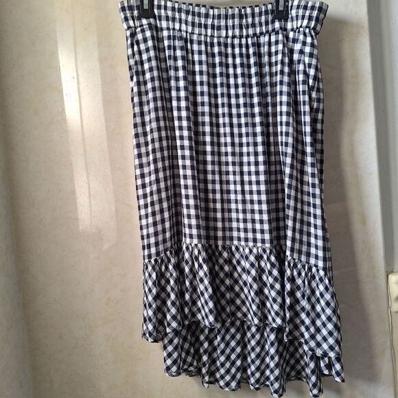 J Crew M Black White Checkered High/low Gingham Skirt - Picture 3 of 10